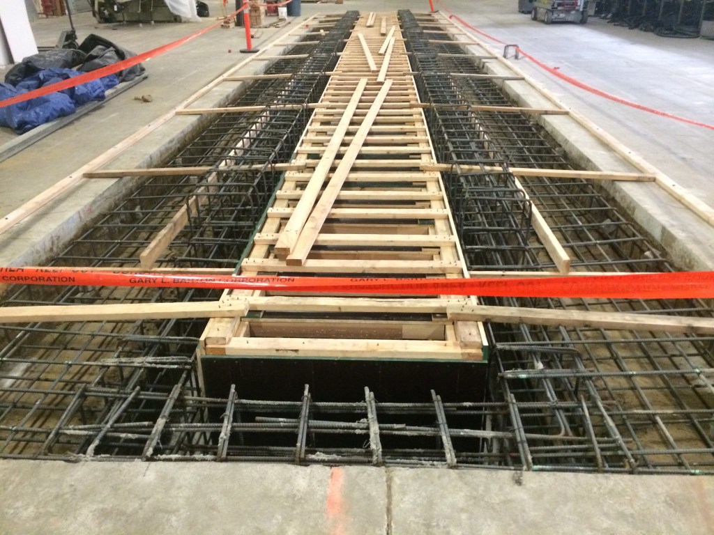 Rebar and wood forms set for a concrete slab
