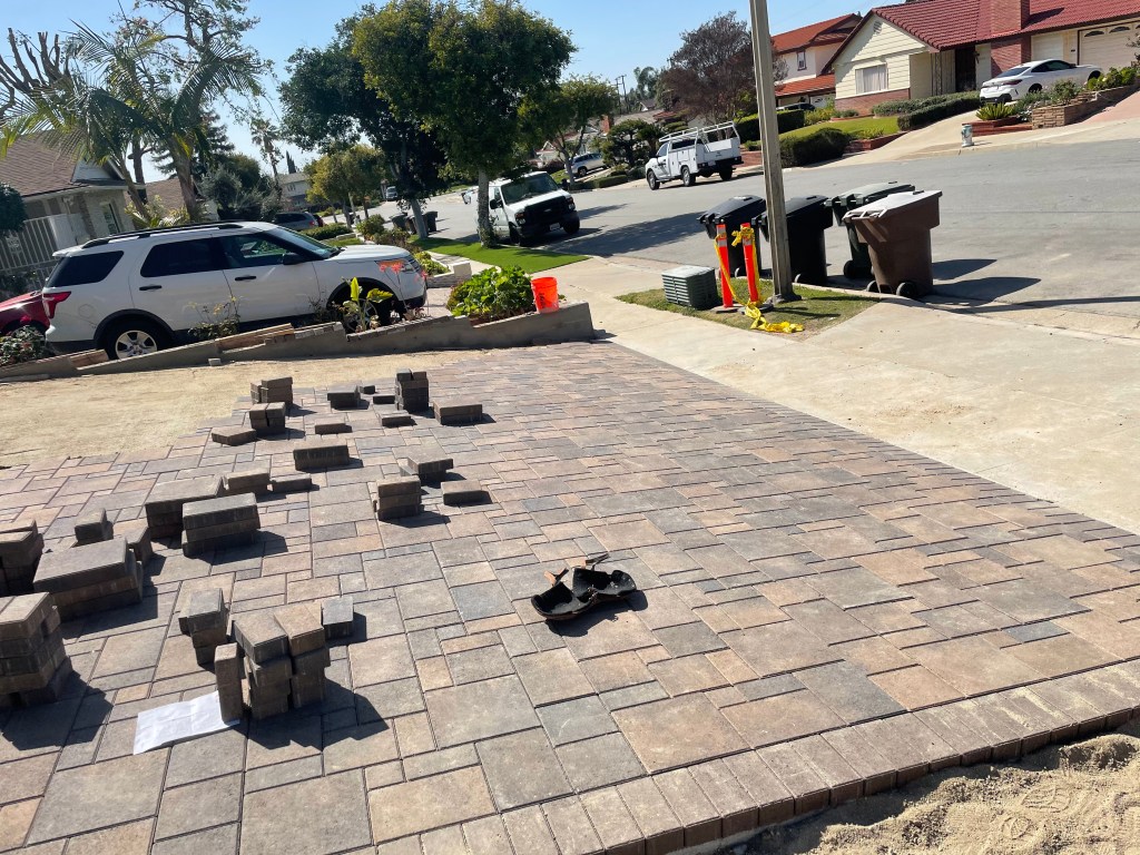 Paver driveway installation in progress in La Habra