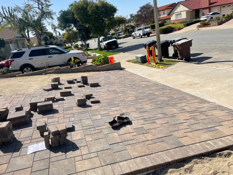 Paver driveway installation in progress in La Habra